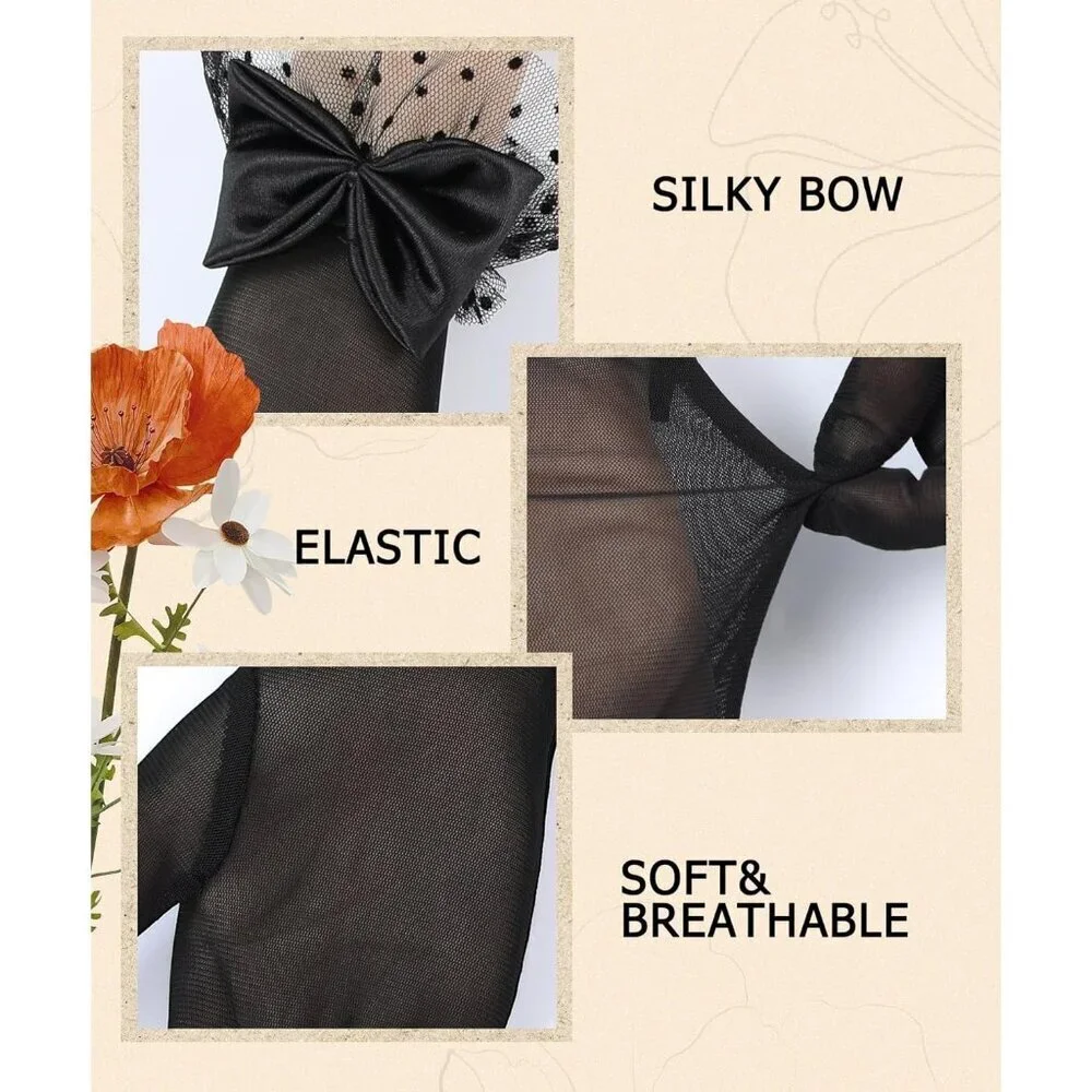 Women's Bow Lace Short Gloves Black Princess Wedding Evening Party Accessories
